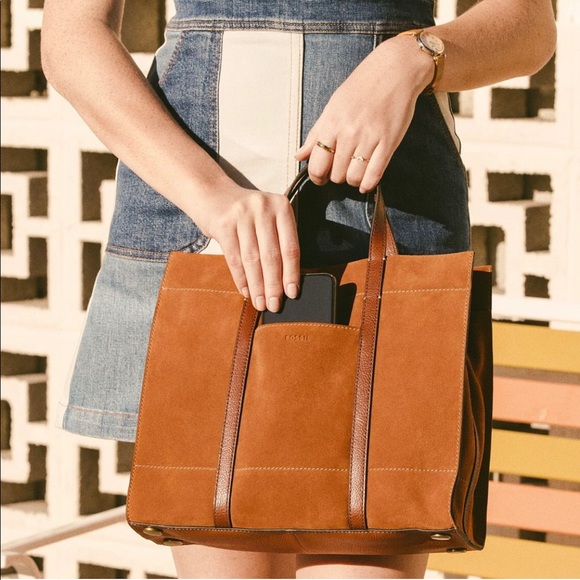 fossil kingston tote medium brown